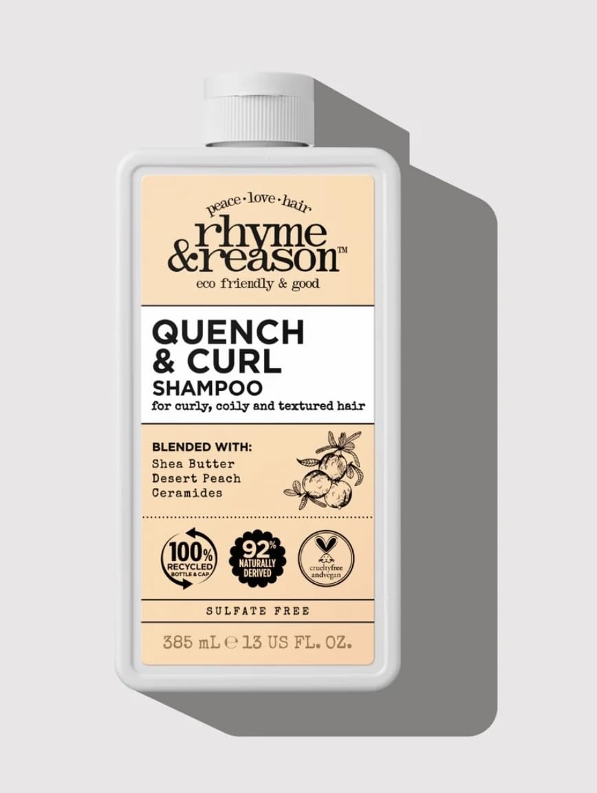 Rhyme & Reason Quench and Curl Shampoo & Conditioner Set. 13 Fl Oz Each Bottle. For Curly, Coily, Textured Hair. Blended with Shea Butter, Desert Peach Ceramides. Vegan, Sulfate Cruelty Free., Clear
