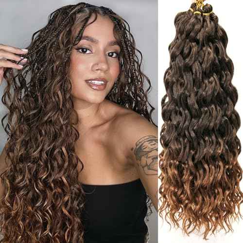 Ocean Wave Crochet Hair Deep Wave Curly Crochet Hair For Women 24inch Hawaii Curly Braiding Hair Synthetic Bohemian Crochet Braid Water Wave Crochet hair Extensions (6Packs, 1B/30)