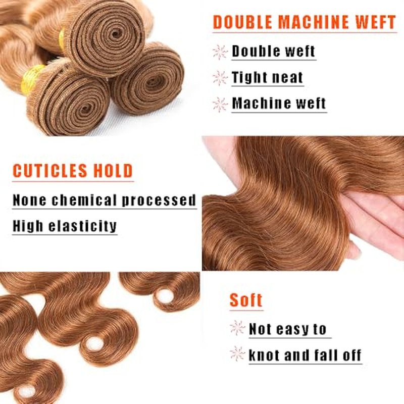 Body Wave Human Hair Bundles 30 32 34 Inch #30 Light Brown Bundles Human Hair 12A Unprocessed Native Virgin Hair 100/PC 3 Extensions Wet and Wavy Weave for Women