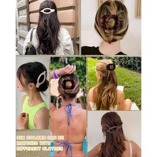 6 PCS French Flat Hair Clips for Women 2 Styles Large Matte Flat Claw Clips Strong Hold No-Slip French Hair Barrettes for Thick Thin Hair(Leopard + Brown)
