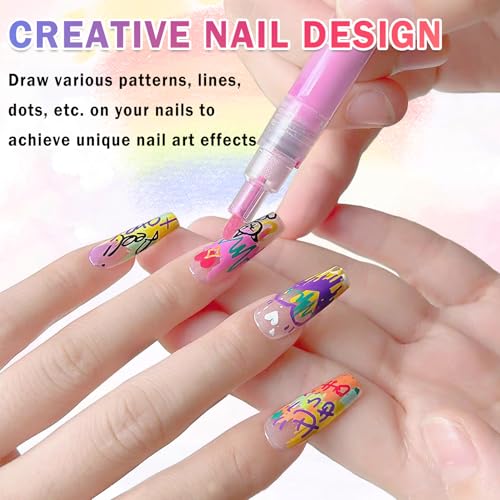 12 Colors Nail Art Pens Set Nail Polish Pens Nail Art Drawing Pen Quick Dry Waterproof Nail Art Painting Pens kit for Home DIY Nail Art Design