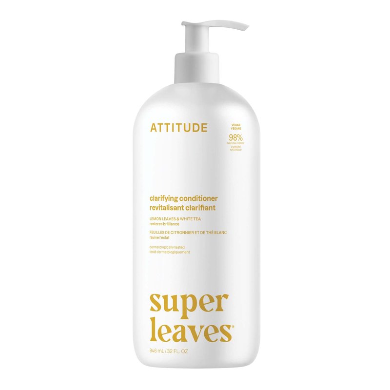 ATTITUDE Clarifying Hair Conditioner, Restores Shine, Naturally Derived Ingredients, Vegan Detangler, Dermatologically Tested, Lemon Leaves and White Tea, 32 Fl Oz