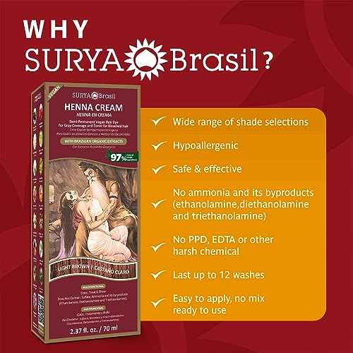 Surya Brasil Light Brown Natural Henna Cream Hair Color Treatment for Gray Hair Coverage, Deep Conditioning Semi Permanent Hair Dye, 2.37 oz / 70 ml