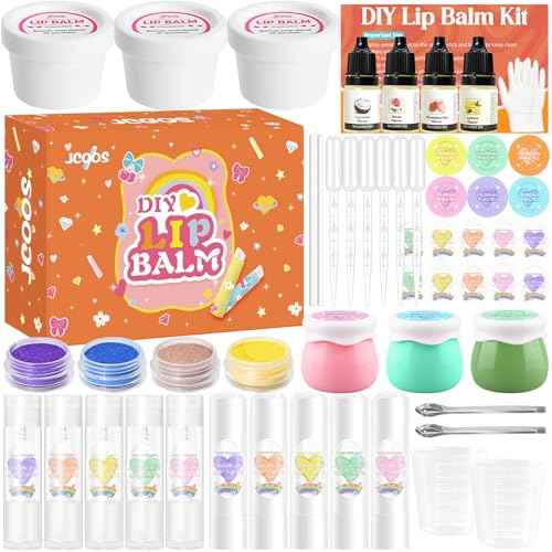 JCOOS DIY Lip Balm Kit for Kids, Fun Lip Balm Making Kit, Lip Gloss Making Kit Moisturizing Lip Kit, Natural Shea Butter, Beeswax, Sweet Almond Oil, Essential Oil, Cute Teen Tween Girls Trendy Stuff