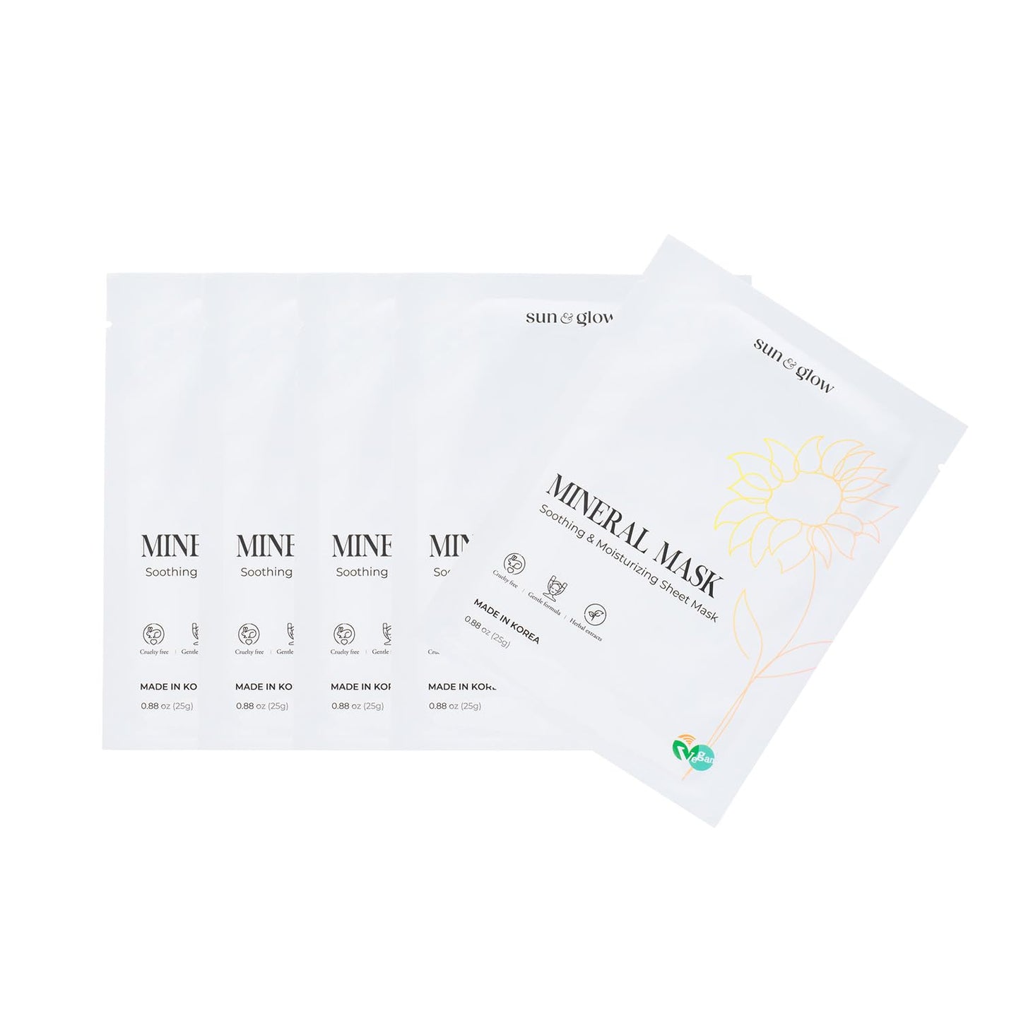 SUN & GLOW VEGAN MINERAL MASK with Pearl Extract Yuzu and Eucalyptus Using Mineral-Rich Deep Sea Water Korean Home Skincare Mask (0.88oz 25g 5Packs)