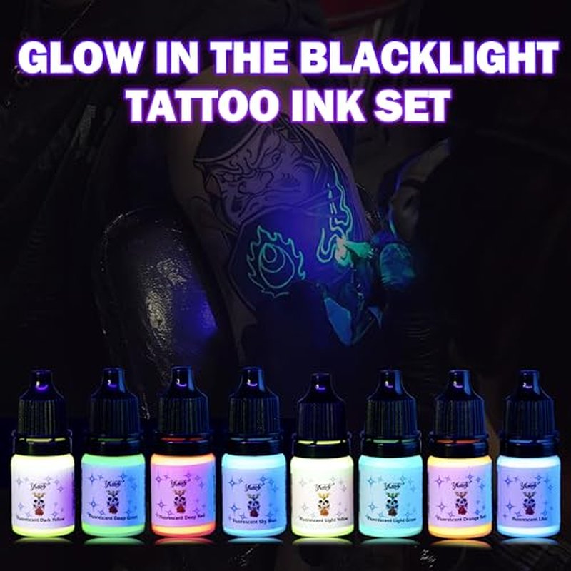 Tattoo Ink Set - Tattoo Inks Pigment Kit, 8 Color 1/6oz 5ml/Bottle Professional Tattoo Fluorescent Ink & Tattoo Equipment for Halloween Supplies (1/6 FL.OZ (5ml), 8Color - B)