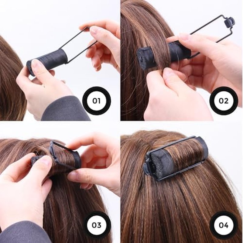 DONNA Silky Satin Foam Rollers 1.25"(D) 6PCS XL Hair Styling Heatless Curlers and Clips for Hairdressing BLACK