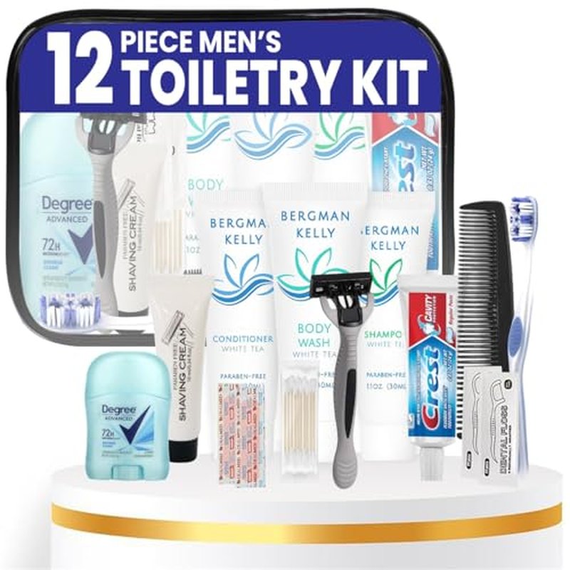 Trektote Travel Toiletry Kit For Men ? 12 Piece Set Of Travel Size Toiletries, TSA Compliant, Travel Essentials, Includes Shampoo And Conditioner, Body Wash, Toiletry Bag & More