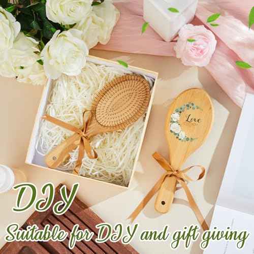 Weysat 6pcs Bamboo Hair Brush with Steel Bristles for Women Bulk Wooden Paddle Brush Scalp Massage Bamboo Detangling Hairbrush Engraving DIY Gift for Women Men Wedding, Anti Static, All Hair Types