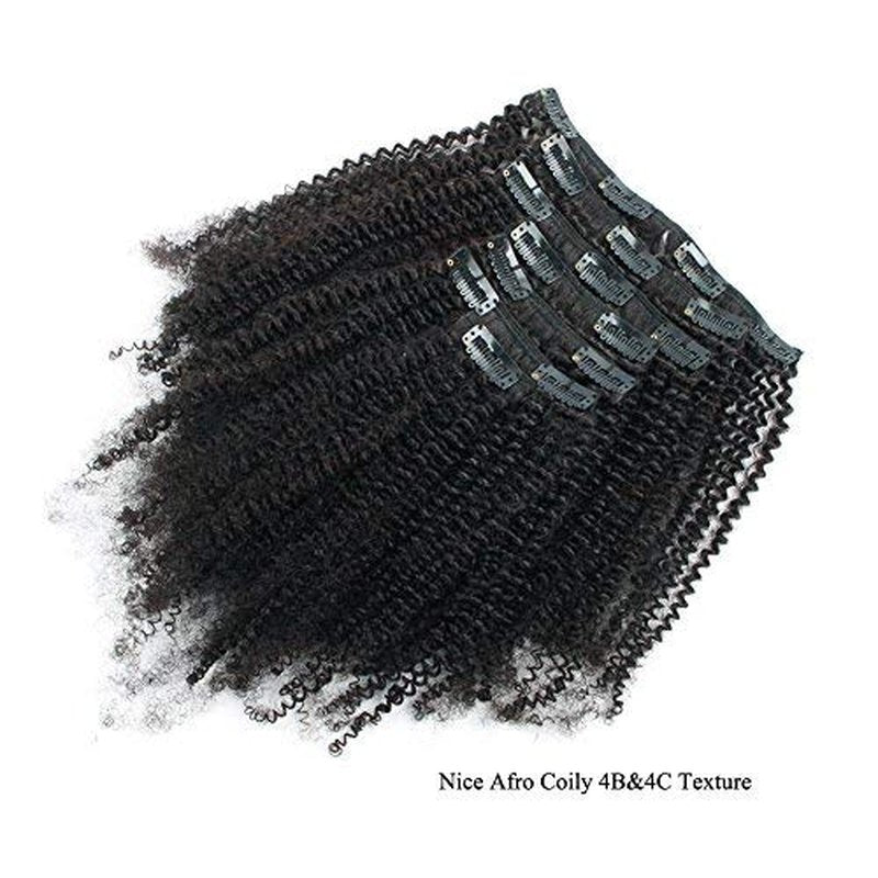 ABH AMAZINGBEAUTY HAIR Afro Coily Clip in Hair Extensions Real Human Hair 4B and 4C Double Wefts Remy Coily Clip ins for African Americans 120 Grams 7pcs 17 Clips, #1B Natural Black 20 Inch