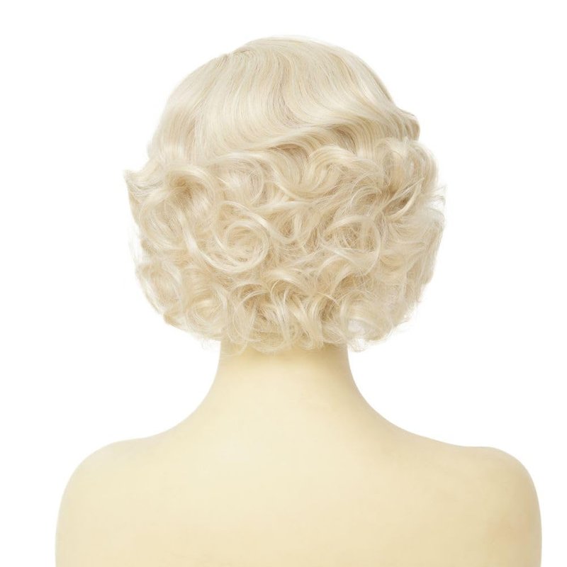 Dai Cloud Short Blonde Finger Wave Wig for Women 1920s Curly Synthetic Flapper Wig Heat Resistant Side Part Vintage Halloween Cosplay Costume Hair Wigs