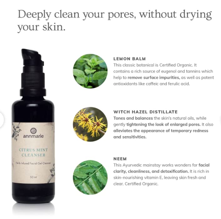 Citrus Mint Facial Cleanser - Gentle Rosemary & Witch Hazel Formula for Oily Skin | 50ml (1.7 Fl Oz)