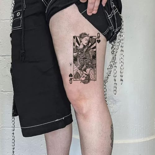 8 Sheets 3D Black Realistic Temporary Tattoos for Men Women Adults, Hand Finger Gun Hourglass Card Queen Tree Design Halloween Fake Half Arm Sleeve Tattoos Stickers Legs Kit Sets