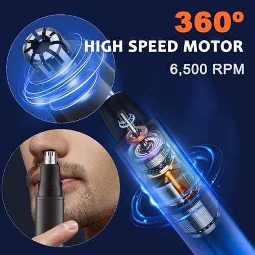 Nose and Ear Hair Trimmer for Men - Rechargeable Eyebrow Face Shaver - Nasal Hair Clippers 3 in 1 Painless Eye Brow Facial Hair Beard Razor for Sideburns Dual-edge Blades 6500 RPM Easy Cleansing