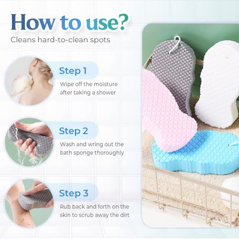 Magic Exfoliating Bath Sponge, 2025 New Super Soft Exfoliating Bath Sponge, 3D Magic Exfoliating Body Scrubber, Shower Sponges for Body Removes Dead Skin (Pink Blue)