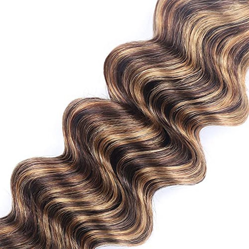 P4/27 Blonde Bundles Human Hair Deep Wave Bundles 34 34 34 Inch Unprocessed Brazilian Virgin Hair Highlight Brown Deep Wave 3 Bundle Human Hair Extensions 50 Gram Per Bundle