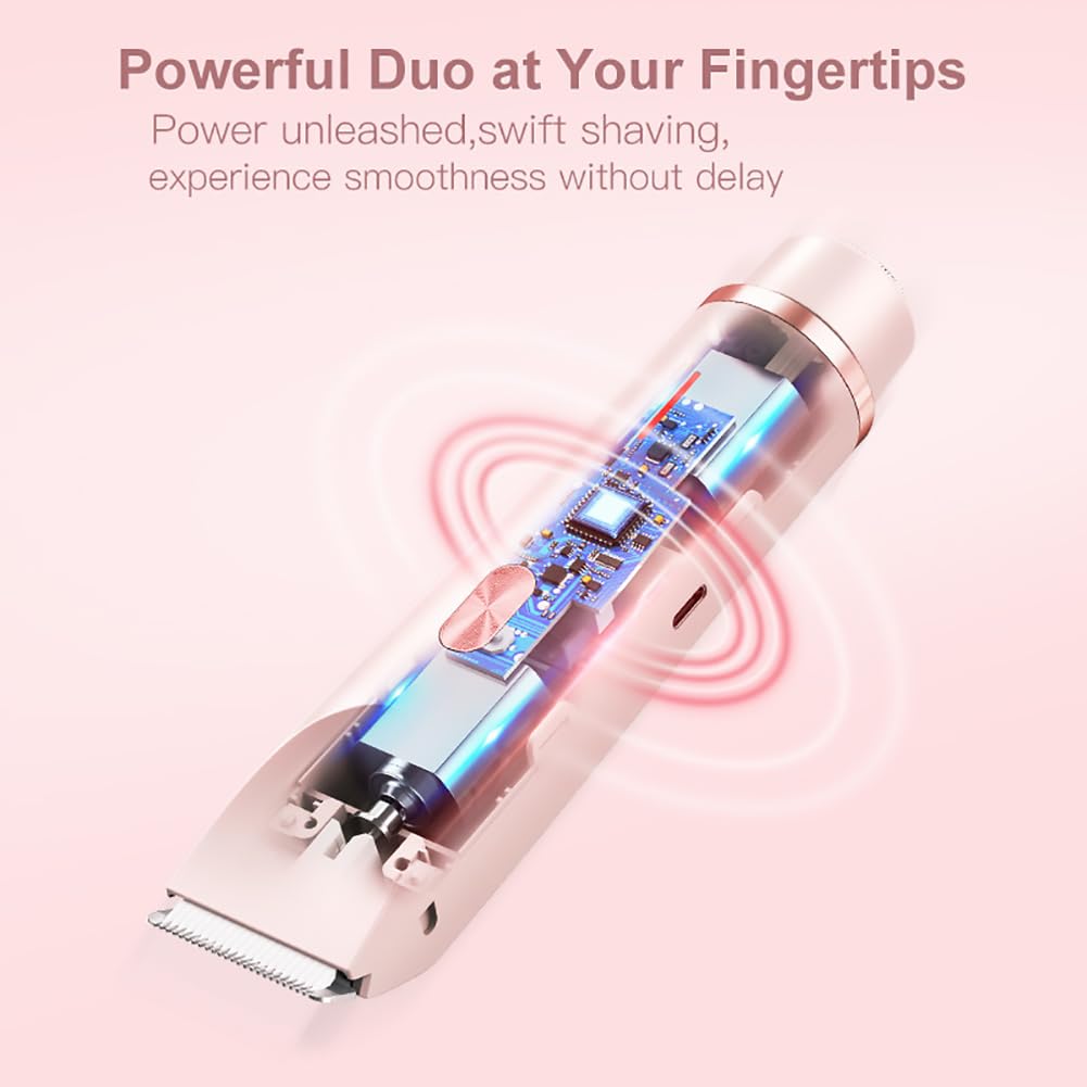Kwooiuia Women's Dual-Head, Dual-Purpose Electric Shaver & Bikini Trimmer, IPX7 Waterproof for Dry & Wet Use, Underarm Special (Pink)