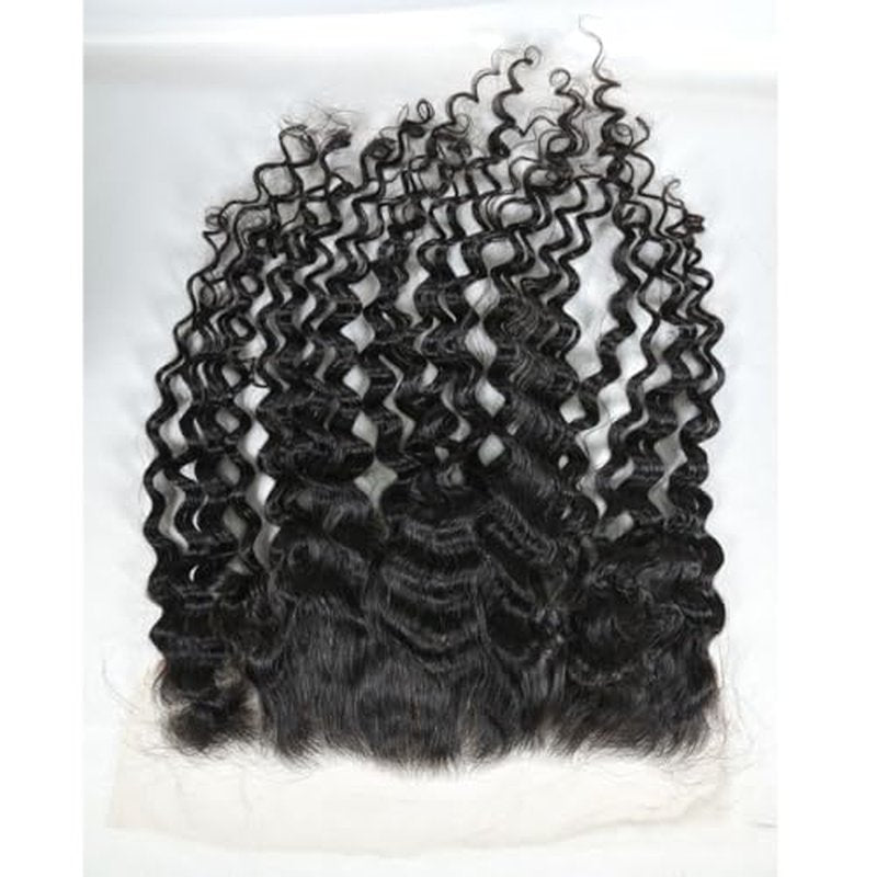 13x6 Lace Frontal Transparent Lace 100% Unprocessed Brazilian Virgin Human Hair Lace Closure Pre Plucked with Baby Hair Natural Black Color (13x6,Water Wave, 20 Inch)