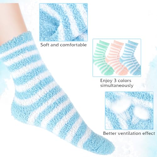 3Pairs Aloe Socks Moisturizing Spa Socks for Dry Cracked Feet Infused Socks Gel Sleeping Fuzzy Socks Lotion Socks Gift for Women Softening Dry Feet, Pink&blue&green