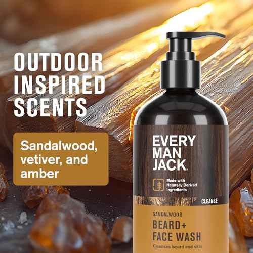 Every Man Jack Men's Sandalwood Beard Set - Perfect for Every Guy - Five Grooming Essentials For a Complete Routine - Beard + Face Wash, Beard + Face Lotion, Beard Oil, Beard Butter, and Beard Comb