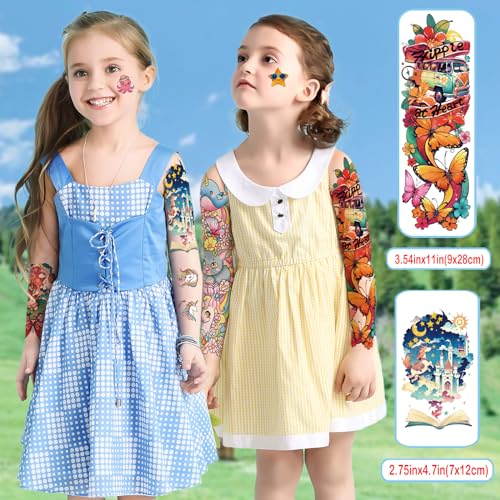 52 Pcs Temporary Tattoo for Kids Full Arm Castle Butterfly Cat Truck Dinosaur Rocket Planet Cute Animal Body Face Fake Arm Tattoos for Girls Boys Tiny Tattoo Stickers Birthday Gifts Party Supplies