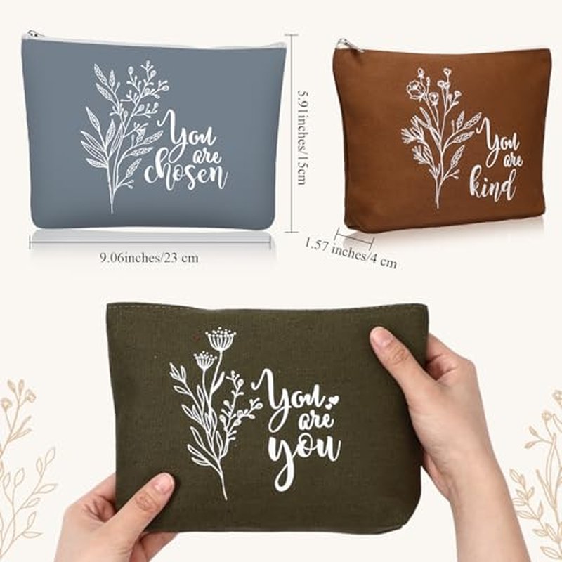 Coume 30 Pcs Inspirational Canvas Makeup Bags Bulk Christmas Employee Appreciation Gift for Women Motivational Cosmetic Bags with Zipper Boho Makeup Pouch for Rad Tech Nurse Coworker(Aesthetic)
