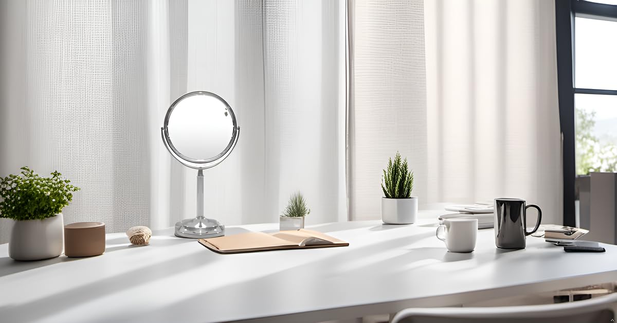 Indecor Home H Halston Stainless Steel Makeup Vanity Mirror 1X, 3X Magnification Round 360 Swivel Mirror for Desk, Bedroom, Bathroom Chrome
