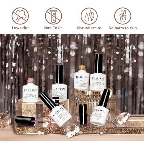RARJSM Reflective Glitter Gel Nail Polish Set 6 Colors Sparkle Sliver Champagne Gold Pink Orange Black Red Rainbow Sequins Gel Nail Polish Soak Off U V Diamond Gelpolish DIY Salon Manicure at Home
