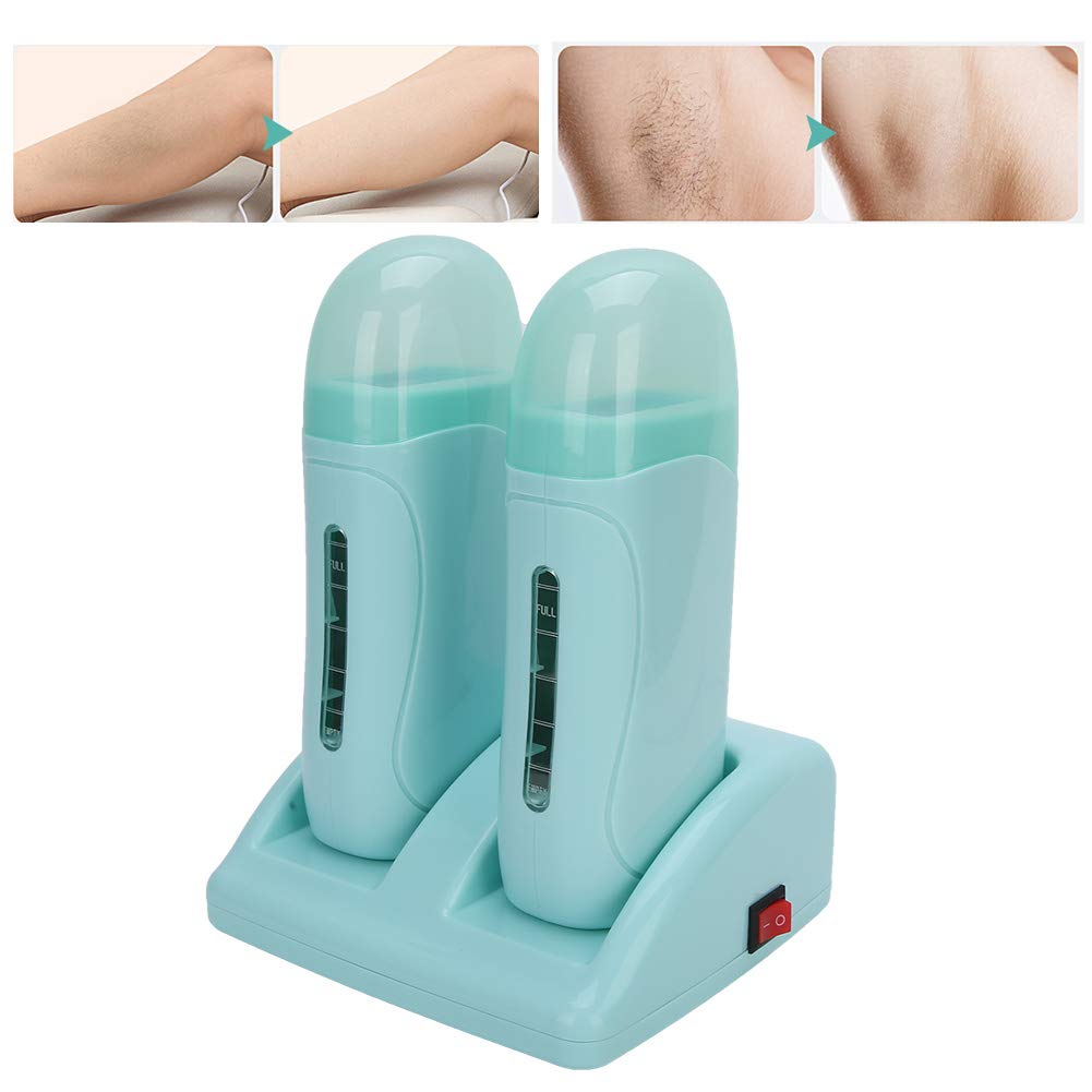 Waxing Machine Hair Removal Kit, Double Wax Heater, Cyan Painless For Home Wax Warmer (110V, US)
