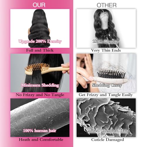 13x6 Lace Front Wigs Human Hair Pre Plucked 200% Density Body Wave HD Lace Front Wigs Human Hair Transparent Frontal Glueless Wigs Virgin Human Hair with Baby Hair for Women Natural Black 30 Inch