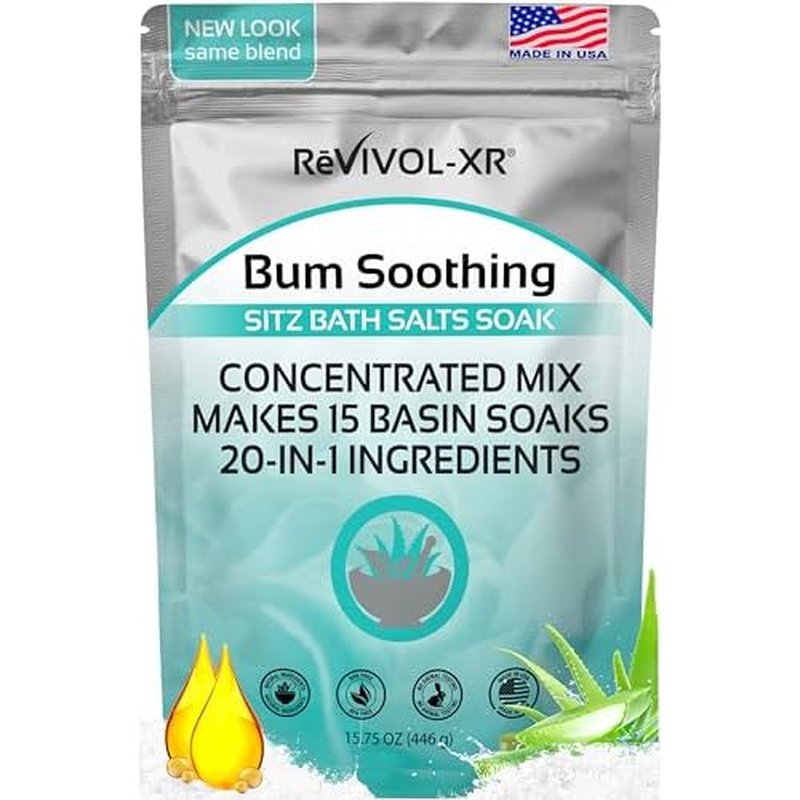 Sitz Bath for Hemorrhoids Soothing 20-in-1 Salts Mix + E Oils, 15 Soaks Concentrate for Toilet Seat Basin ? Comfort Relief, Made in USA with Premium Natural Ingredients Including Aloe & Epsom Salts