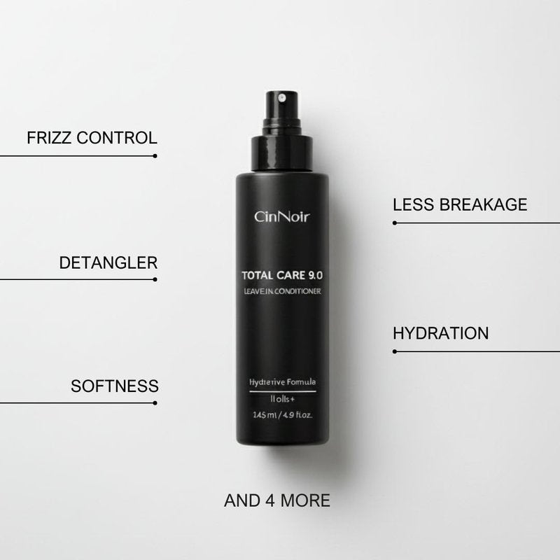 CinNoir Total Care 9.0 Leave-In Conditioner Spray, 2 Layer Conditioner, Frizz Control and Detangler, Silicone Free, Conditioner for Dry Damaged Hair, Women & Men, Hair Conditioner for All Hair Types