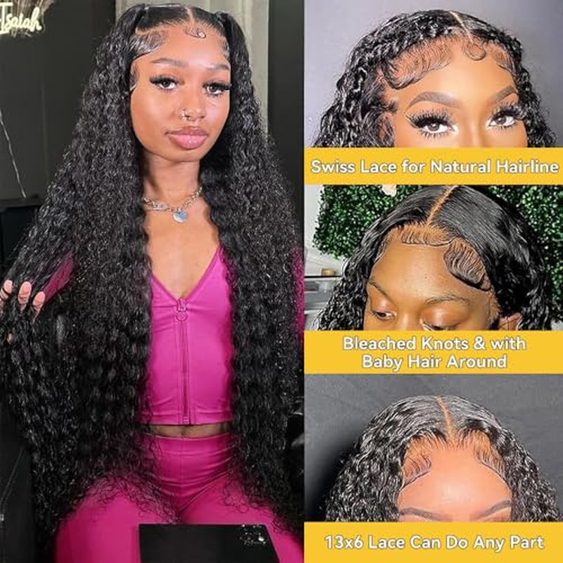 Deep Wave Lace Front Wigs Human Hair for Women 24 Inch Hd Lace Frontal Wig 13x6 Deep Curly Wig Human Hair Lace Front Wigs Pre Plucked 180 Density Natural Color