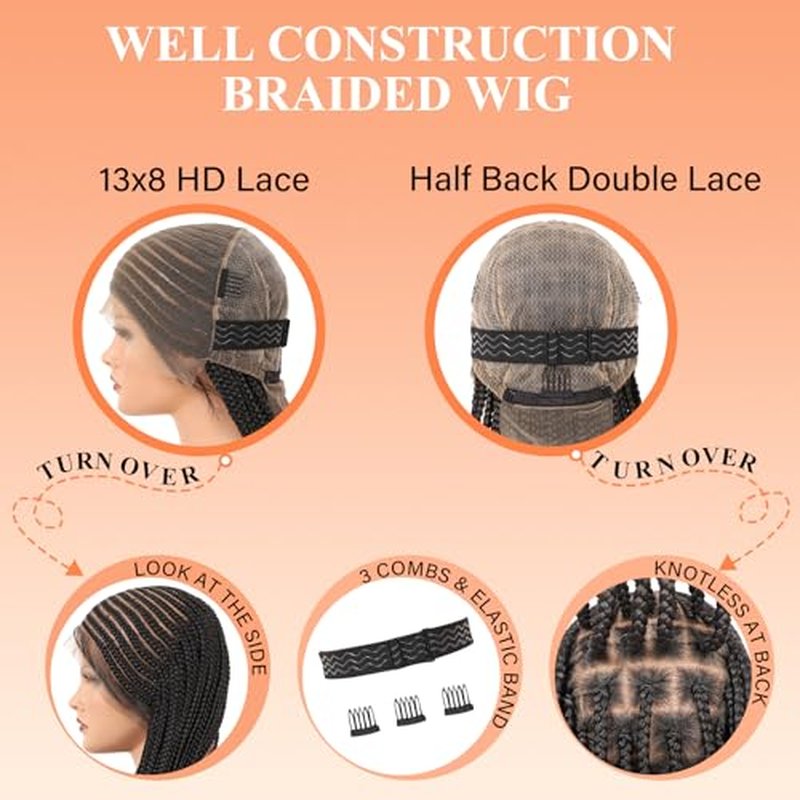 Beauart Brinbea 13x8 HD Lace Front Braided Wigs for Women Cornrow Braided Wigs Box Braid Wig with Baby Hair Black Natural Middle Parted Braids Wig 36"
