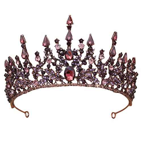Crowns for Women, Vofler Gothic Tiaras w/Purple Crystal - Vintage Witch Evil Queen Vampire Costume Headband Hair Accessories for Bride Princess Girl Birthday Wedding Halloween Cosplay Party Pageant