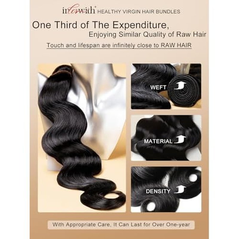 inlovwith Body Wave Bundles Human Hair, 100% Unprocessed Brazilian Virgin Hair, Selected Healthy Human Hair Bundles for Women(3 Bundles, 16 18 20 Inches)