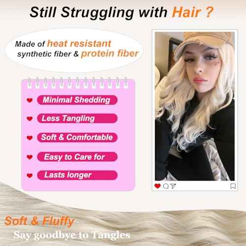 Platinum Blonde Wig for Women, 4x1 Lace Hairline Long Wavy Middle Part Heat Resistant Synthetic Wigs for Daily Party - 24 Inch