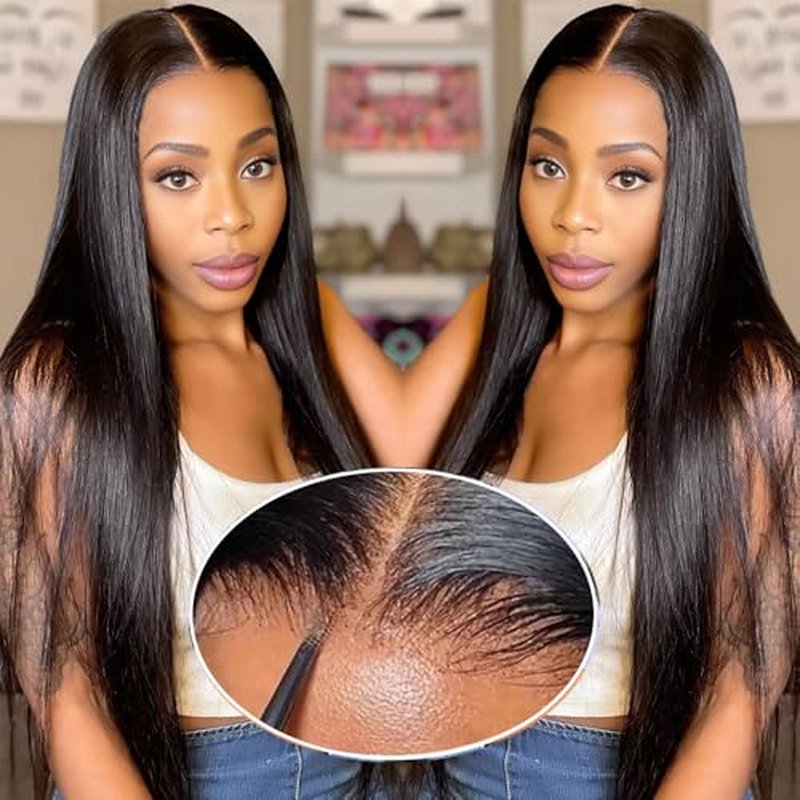 9x6 Glueless Wigs Human Hair Pre Plucked Pre Cut 24 inch HD Lace Front Wigs Human Hair 200% Density Straight Glueless Wigs Human Hair wigs for Black Women
