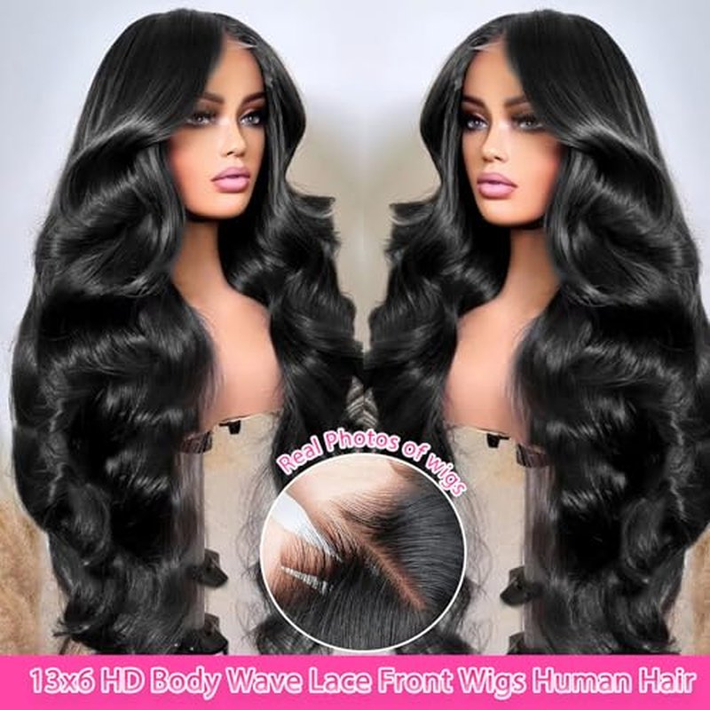 13x6 Lace Front Wigs Human Hair Brazilian Glueless Wigs Human Hair Pre Plucked with Baby Hair Body Wave Lace Front Wigs for Women 200 Density HD Lace Frontal Wigs 18 Inch