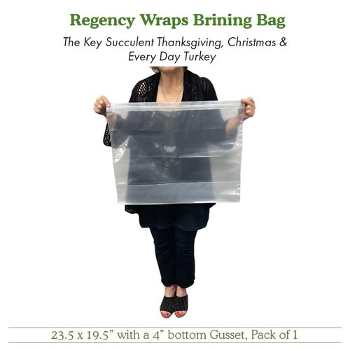 Regency Wraps Brining Bag, Heavy Duty with Double Seal For Juicy Turkey, Bottom Gusset For Easy Storage, BPA Free, Clear, 23.5" X 19.5" Pack of 1