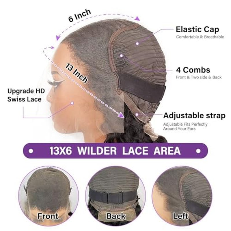 22 Inch Deep Wave Lace Front Wigs Human Hair 13x6 HD Lace Front Wigs Human Hair Pre Plucked Brazilian Curly Wig Human Hair 200 Density Glueless Frontal Wigs with Baby Hair For Women