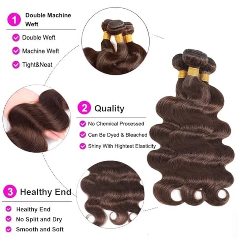 Brown Bundles Color 4 Body Wave Chocolate Brown Human Hair Bundles Dark Brown Weave Brazilian Human Hair Double Weft Body Sew In Extensions 24 26 28 Inch for Black Women