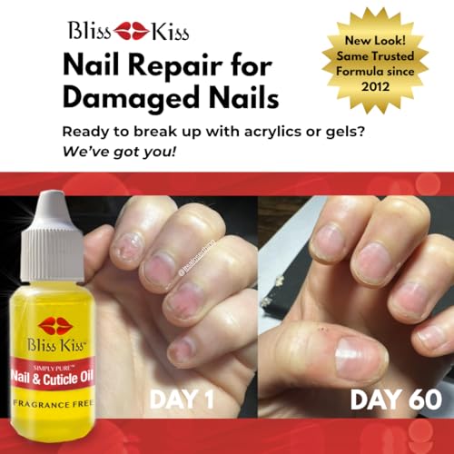 Bliss Kiss | Fragrance Free | Nail Oil Cuticle Dropper w/Vitamin E & Jojoba?Nail Strengthener Nail Growth Oil and Serum for Brittle Peeling Breaking Thin Nails | 0.5oz |