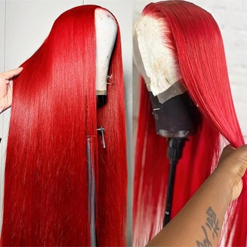 Red Lace Front Wigs Human Hair Straight 13x4 HD Lace Frontal Wigs Human Hair Burgundy Red Wig Pre Plucked 180% Density Colored Straight Glueless Wigs for Women 26 Inch