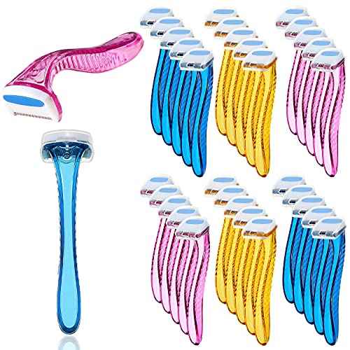 Honoson 30 Pieces Bikini Razors Bikini Trimmer for Women Small Disposable Travel Accessories Armpit Hair Removal Beauty for Body Cosmetic Tool(Light Pink, Light Yellow, Light Blue)