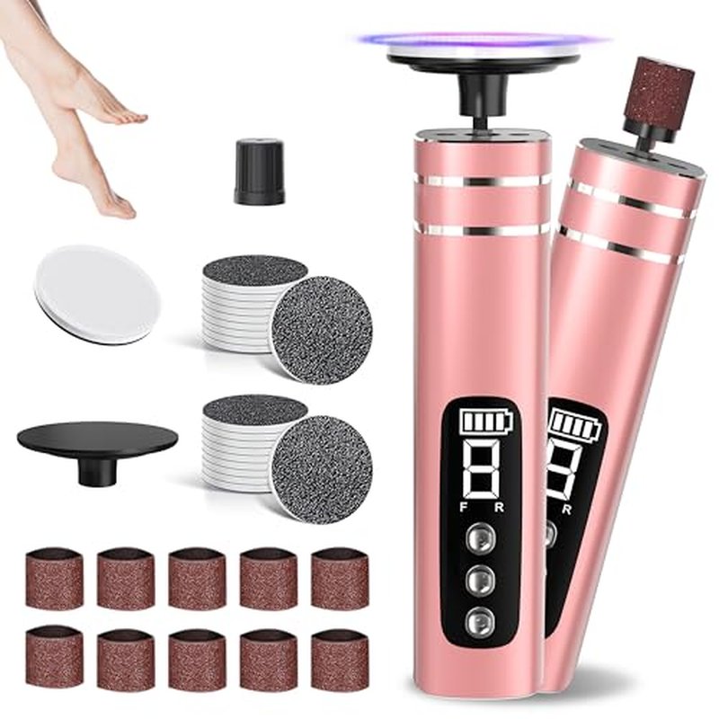 2 in 1 Electric Foot Callus Remover,9 Adjustable Speeds Rechargeable Electric Dead Skin Sander Pedicure Tools with Sandpaper Disk and Nail Drill Bits,Grinding Heads for Women&Men