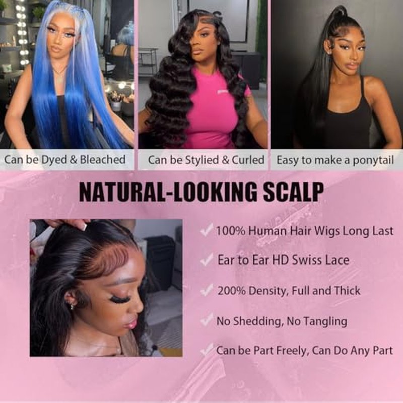 22 Inch 13x6 Lace Front Wigs Human Hair 200 Density HD Lace Front Wigs Human Hair Pre Plucked Glueless Wigs Human Hair for Women Straight Lace Frontal Wigs Natural Color (Natural Black, 22)