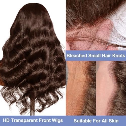 Chocolate Brown Human Hair Wig 200% Density Brown Wig Human Hair 13x4 Hd Chocolate Brown Lace Front Wig 26 Inch Brown Body Wave Human Hair Wig Pre Plucked with Baby Hair for Women