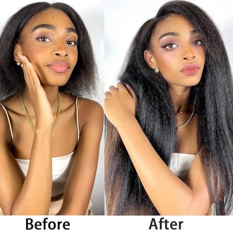 Kinkystraight Human Hair Bundles 3 Bundles 12A 100% Unprocessed Brazilian Virgin Hair Kinky Curly Bundles Human Hair Extensions for Women Quick Weave Yaki Straight Bundles (18 20 22 inch)