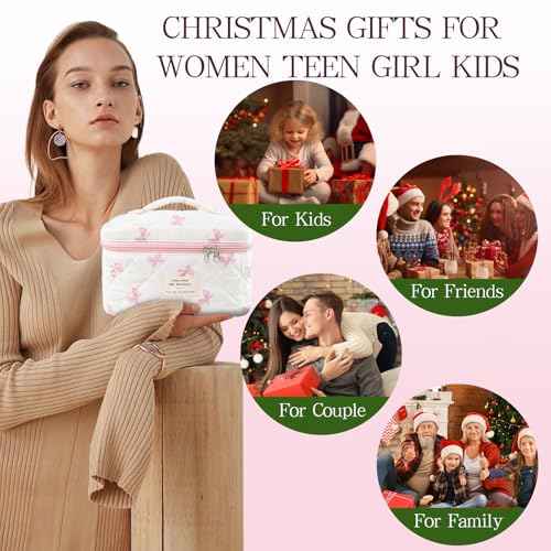 Makeup Bag, 3 PCS Quilted Makeup Bag, Cute Floral Cotton Cosmetic Bag set, Coquette Makeup Pouch Large Travel Toiletry Bag